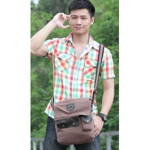 brown men's canvas messenger bag