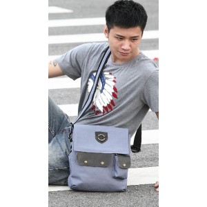 blue men's canvas messenger bag