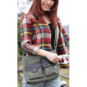 army green leather canvas satchel bag