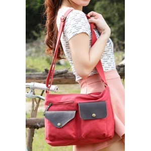 red leather canvas satchel bag