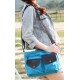 blue leather canvas satchel bag