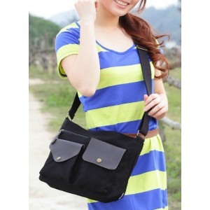 black leather canvas satchel bag