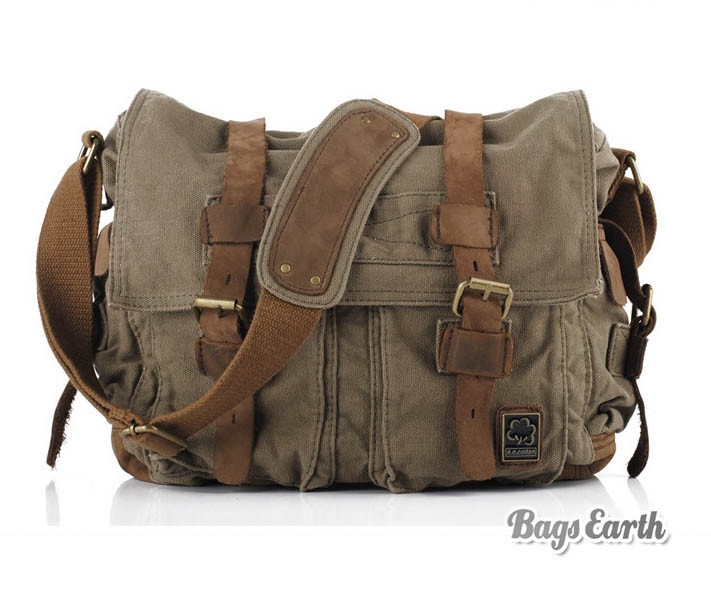 Vintage Canvas Messenger Bag, 13 Inch Laptop Bags Khaki Army Green - BagsEarth