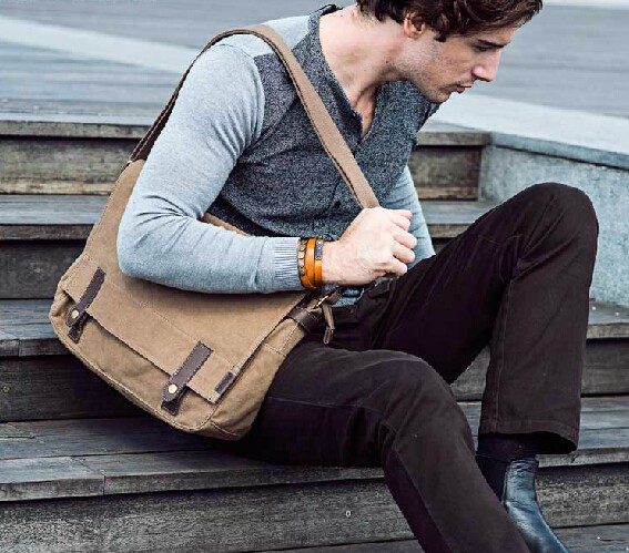 Waxed Canvas Messenger Bag - Vintage Shoulder Bag