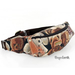 Cute Bear Canvas Fanny Pack, Coffee Kids Canvas Fanny Packs