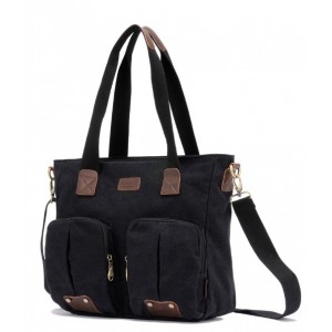 Canvas shoulder bag schoolbag black