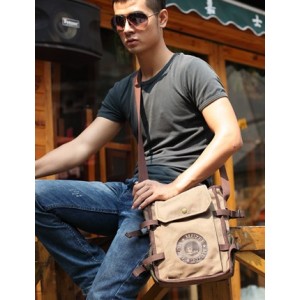 Mens canvas and leather shoulder bag, men's canvas satchel - BagsEarth